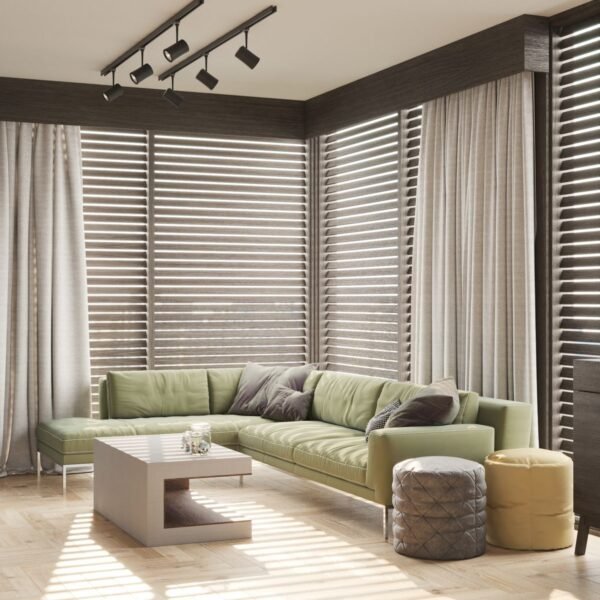 Olive Green Textured Curtains – 5ft (Pair)