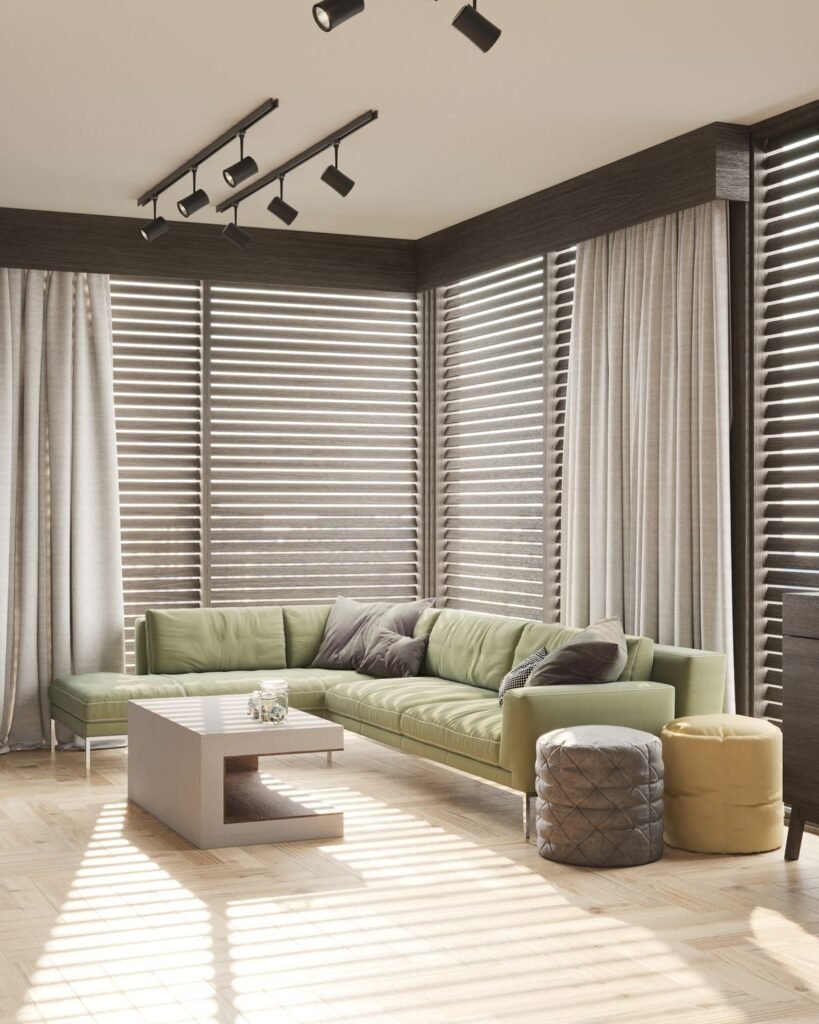 Olive Green Textured Curtains – 5ft (Pair)