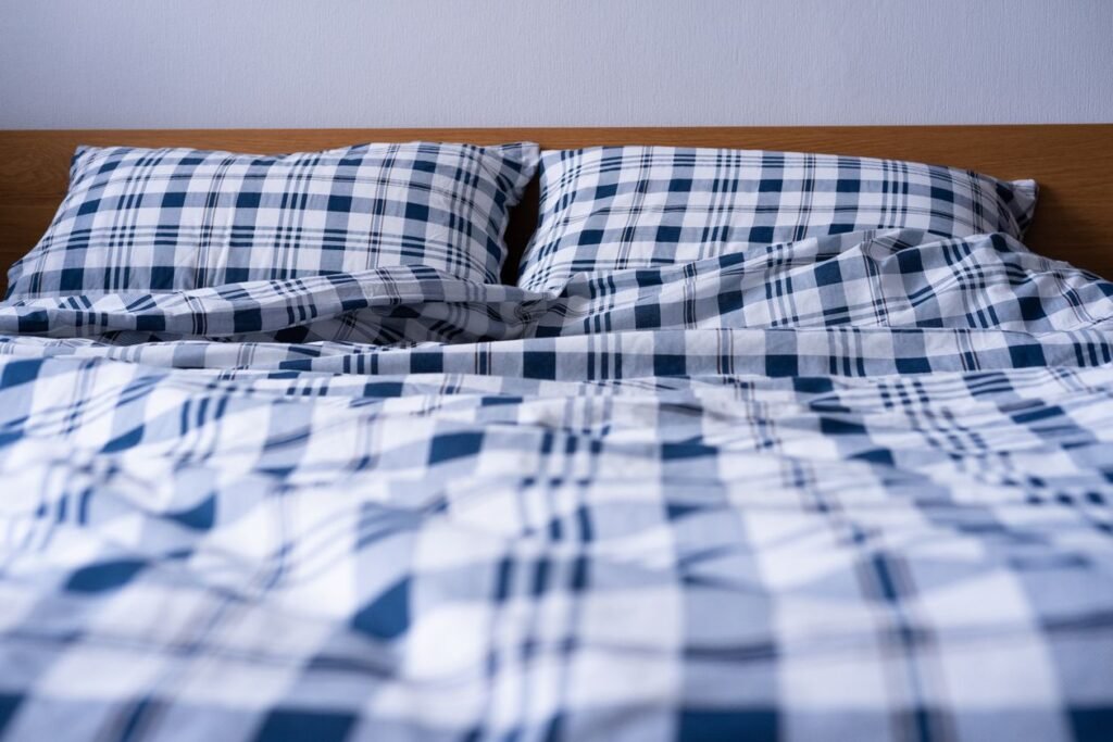 White & Blue Checkered Bedsheet – Double Size